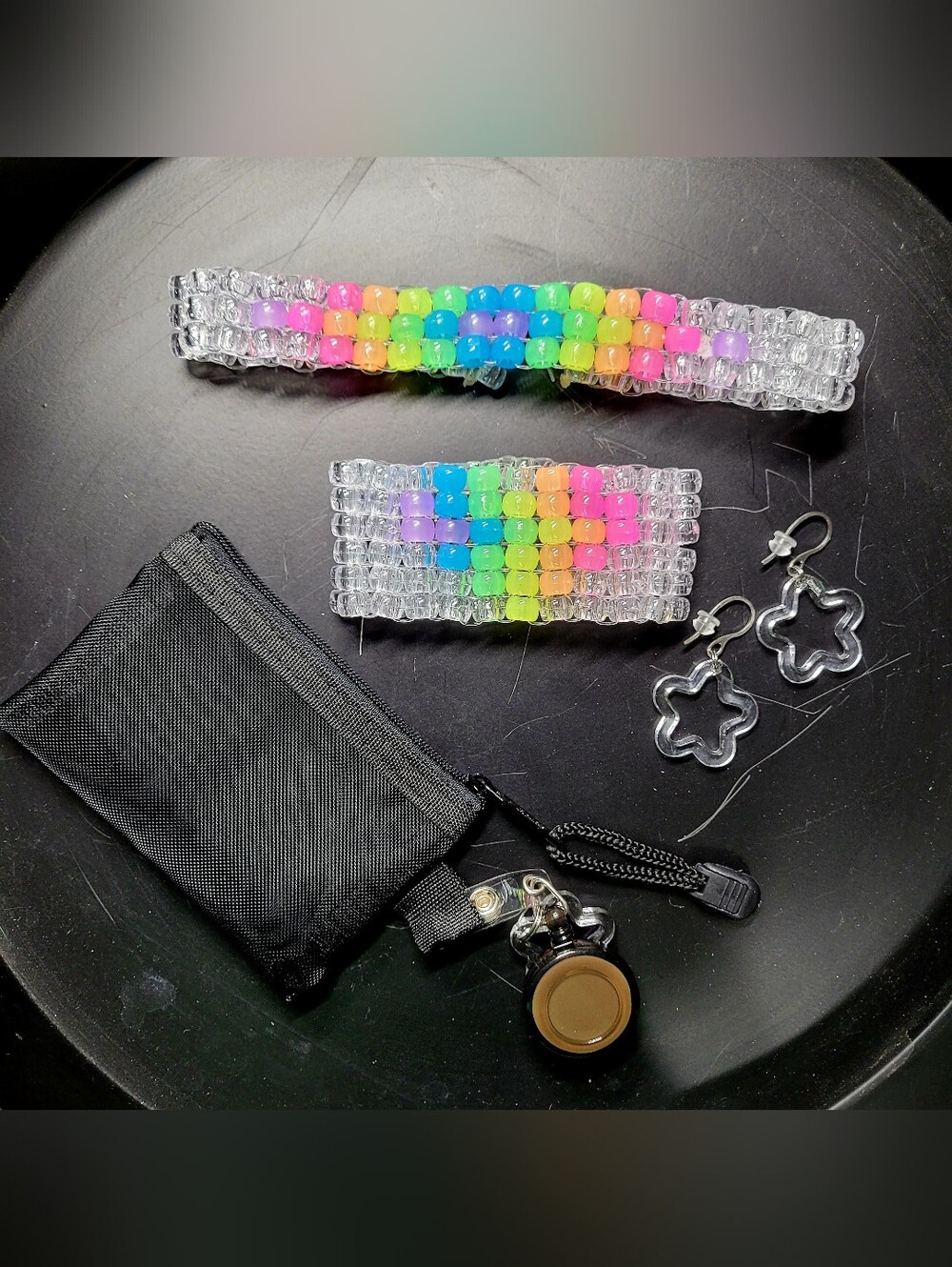 Rave 5pc glow Rainbow choker cuff wallet bag earrings (kandi 3 of hearts)